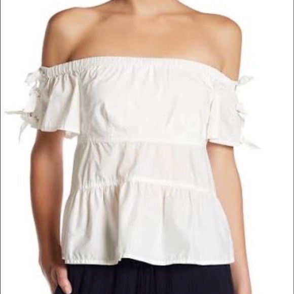 REBECCA TAYLOR White Flared Shoulder Nautical Stretchy Top White Good Condition - Picture 1 of 8